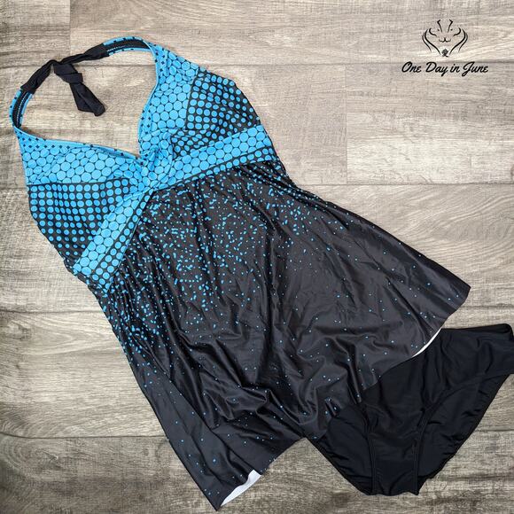 Tabana Halter V Neck Cross Front Tankini Swimsuit Size L - Picture 3 of 4